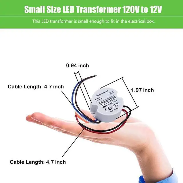 Alt view image 2 of 7 - 12V LED Power Supply Driver, IP67 Waterproof Constant Voltage Transformer, 120VAC to 12V DC Converter for LED Strip Lights, Cabinet Lights, G4, MR11, MR16 Bulbs 15W 2-Pack