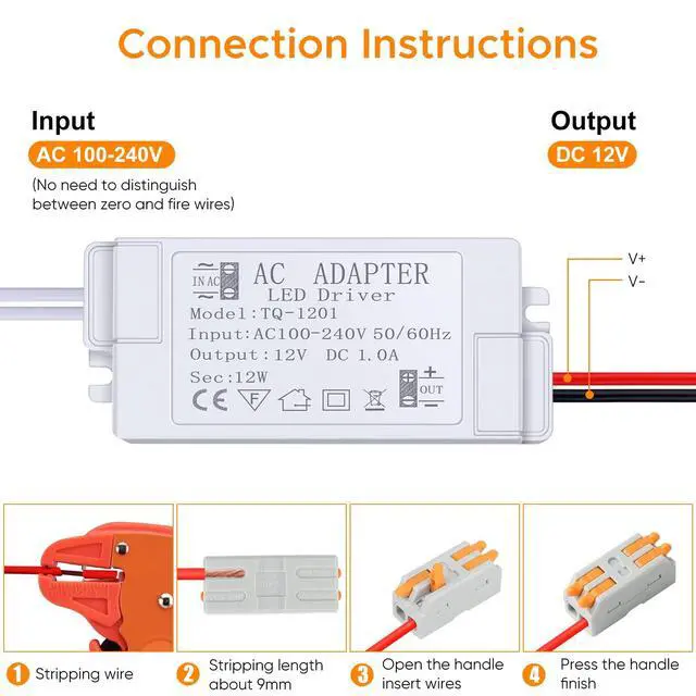 Alt view image 3 of 7 - LED Power Supply 12V LED Driver 12W 1A 110V AC to 12V DC Converter for LED Strip, Spotlight Cabinet Lights, and Indoor Lighting
