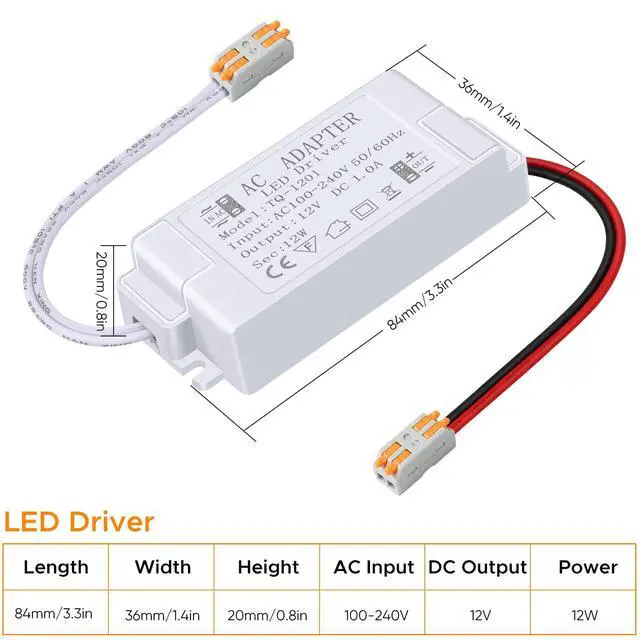Alt view image 5 of 7 - LED Power Supply 12V LED Driver 12W 1A 110V AC to 12V DC Converter for LED Strip, Spotlight Cabinet Lights, and Indoor Lighting