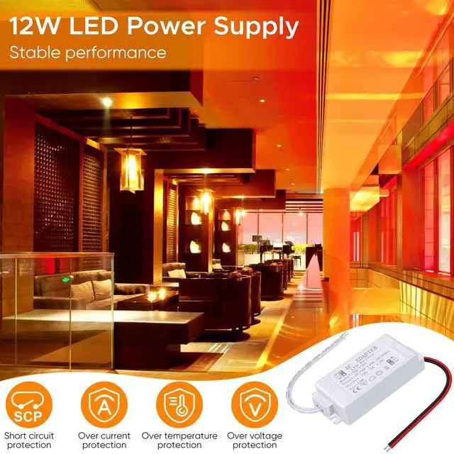 Alt view image 6 of 7 - LED Power Supply 12V LED Driver 12W 1A 110V AC to 12V DC Converter for LED Strip, Spotlight Cabinet Lights, and Indoor Lighting
