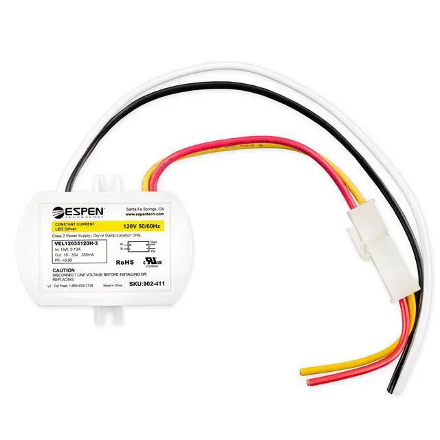 Alt view image 2 of 3 - LED Driver, VEL12035120H-3-CA Constant Current, 350mA, Max. 12W, 120V Input, High Power Factor with Quick Connector. (Same as VEL12035120H-3)