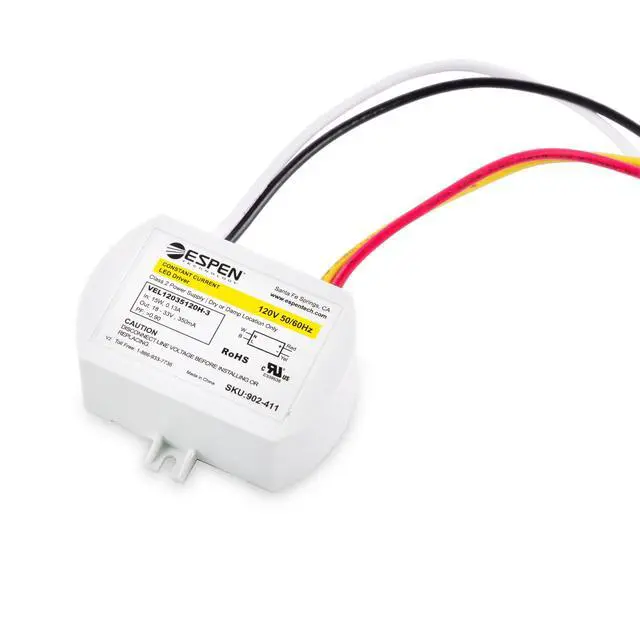 Alt view image 3 of 3 - LED Driver, VEL12035120H-3-CA Constant Current, 350mA, Max. 12W, 120V Input, High Power Factor with Quick Connector. (Same as VEL12035120H-3)