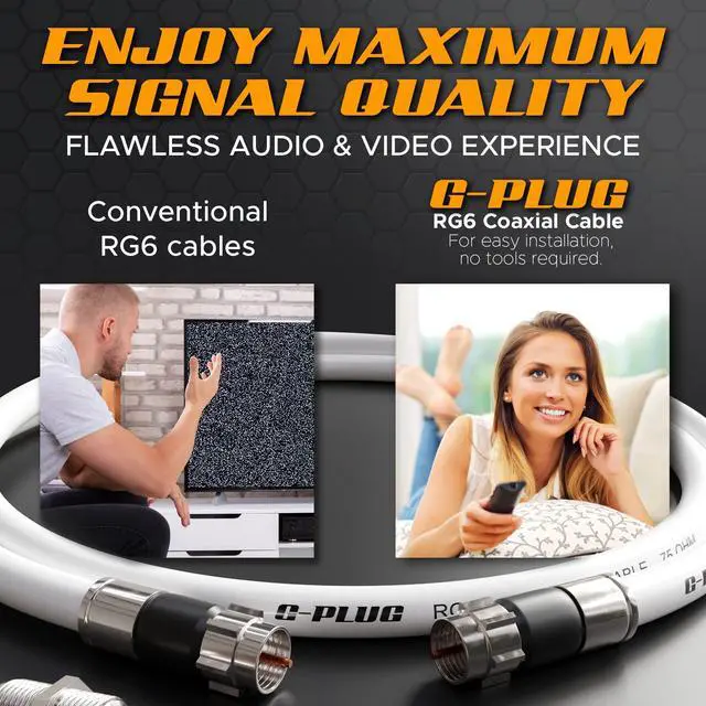 Alt view image 6 of 6 - 10FT RG6 Coaxial Cable Connectors Set - High-Speed Internet, Broadband and Digital TV Aerial, Satellite Sky Cable Extension- Weather-Sealed Double Rubber O-Ring and Compression Connectors White