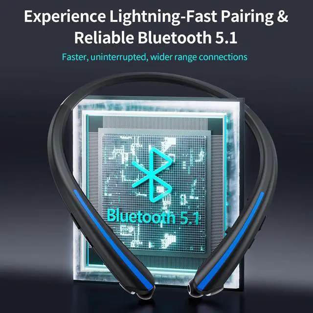 Alt view image 4 of 7 - Neckband Retractable Bluetooth Headphones, Wireless Headset with 22H Playtime, Sweat-Resistant Sports, Dual Device Connect, Noise Cancelling Earphones with Mic (Blue)