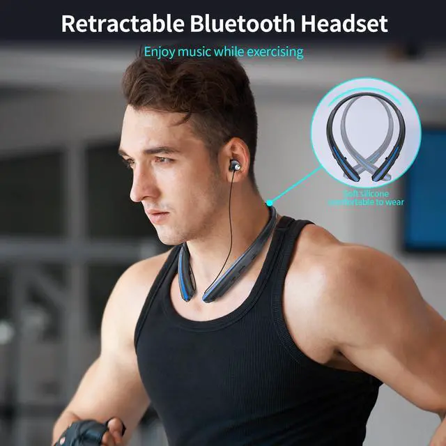 Alt view image 6 of 7 - Neckband Retractable Bluetooth Headphones, Wireless Headset with 22H Playtime, Sweat-Resistant Sports, Dual Device Connect, Noise Cancelling Earphones with Mic (Blue)