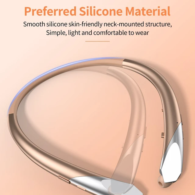 Alt view image 2 of 7 - Bluetooth Retractable Headphones Neckband Wireless Headset with Sweatproof Stereo Earbuds for Running/Sports/Driving/Workouts (Rose Gold)