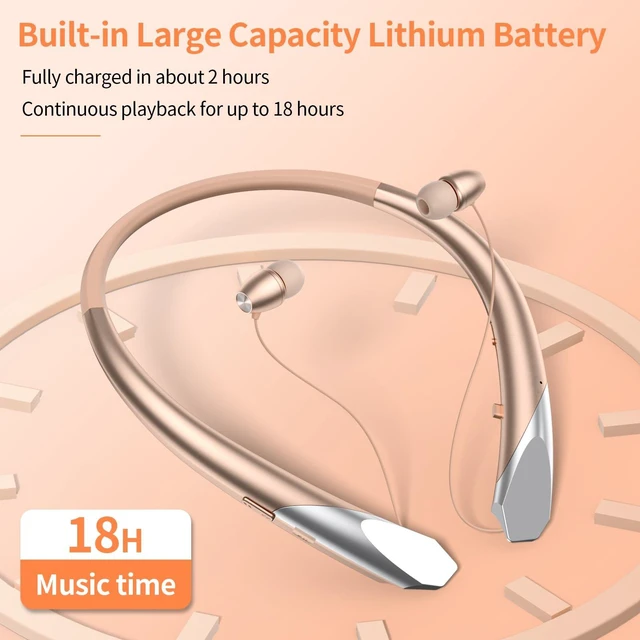 Alt view image 5 of 7 - Bluetooth Retractable Headphones Neckband Wireless Headset with Sweatproof Stereo Earbuds for Running/Sports/Driving/Workouts (Rose Gold)