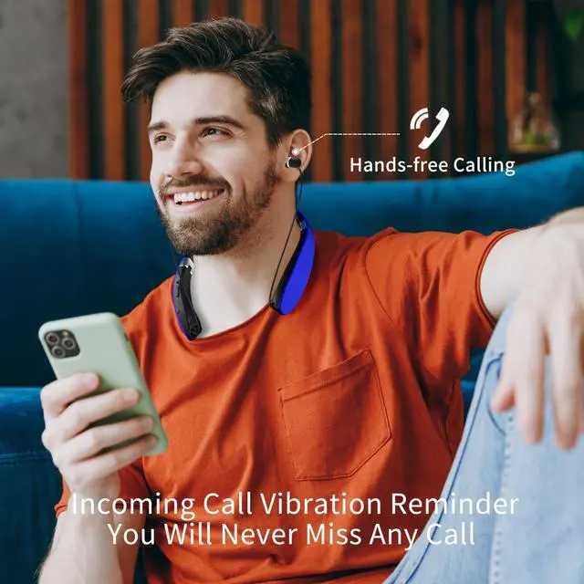 Alt view image 5 of 7 - Foldable Bluetooth Headphones Wireless Neckband Headset with Retractable Earbuds, Sports Sweatproof Noise Cancelling Stereo Earphones with Mic (Blue)