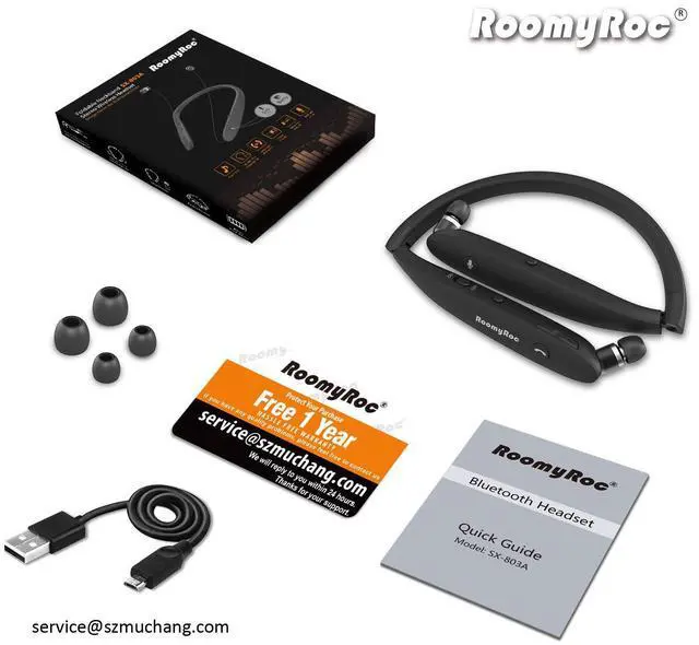 Alt view image 7 of 7 - Bluetooth Headphones, Wireless Neckband Headset Evoking Siri & Bixby with Retractable Earbuds, Sports Sweat-Proof Noise Cancelling Foldable Stereo Earphones with Mic (Black)