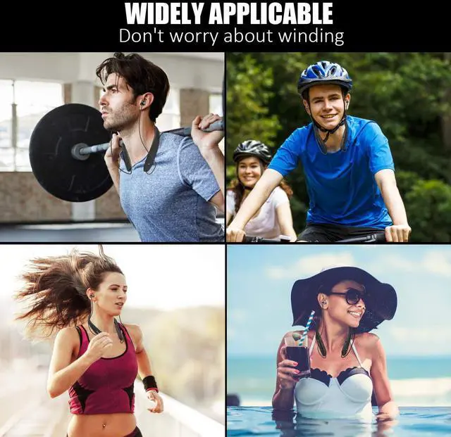 Alt view image 6 of 7 - Bluetooth Headphones, Wireless Neckband Headset Evoking Siri & Bixby with Retractable Earbuds, Sports Sweat-Proof Noise Cancelling Foldable Stereo Earphones with Mic (Black)