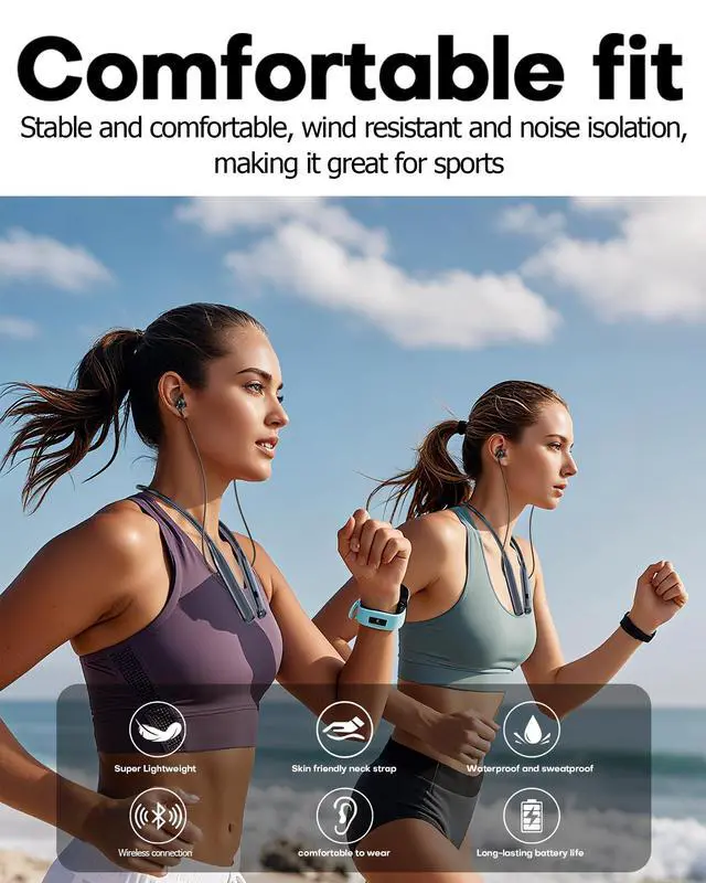 Alt view image 3 of 7 - Bluetooth Neckband Earbuds, in-Ear Wireless Around Neck Headphones with Microphone, 6EQ Modes, 35 Hours Long Playtime, Magnetic Design for Music, Sports-Black