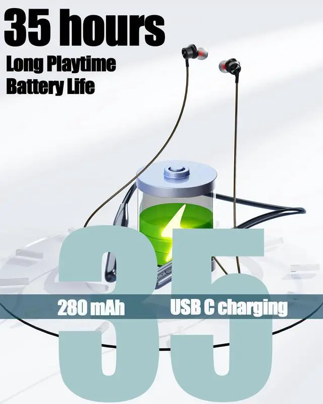 Alt view image 7 of 7 - Bluetooth Neckband Earbuds, in-Ear Wireless Around Neck Headphones with Microphone, 6EQ Modes, 35 Hours Long Playtime, Magnetic Design for Music, Sports-Black