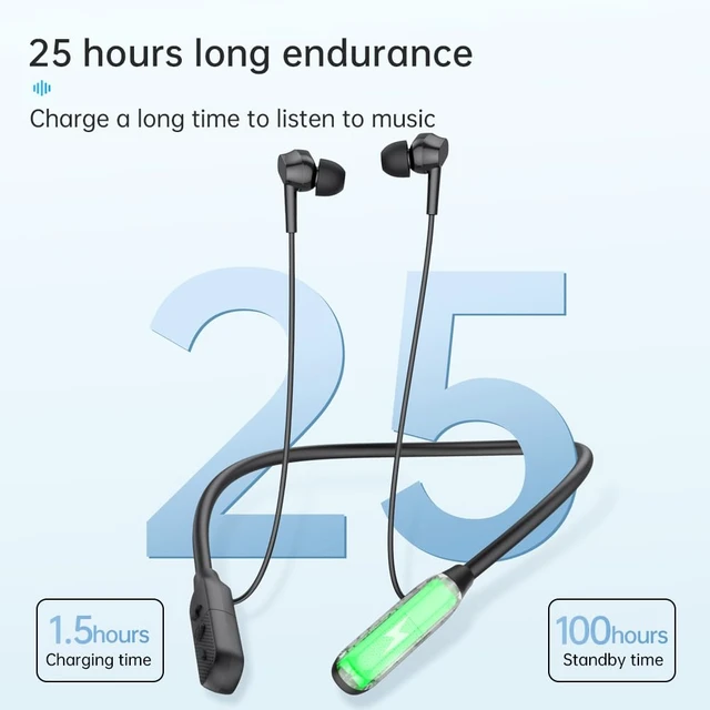 Alt view image 4 of 7 - Sports Bluetooth Headphones, 25 Hours Play time, 6.0 Wireless Neck-Worn Earbuds with Microphone, in-Ear Noise Cancellation, for Outdoor Sports Workouts. (Y9J)