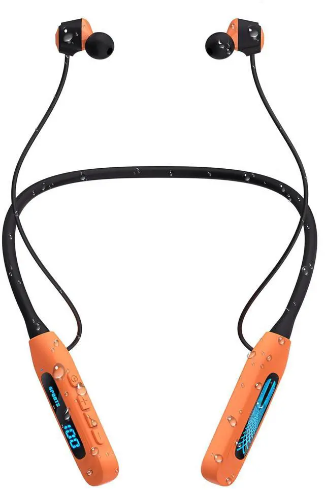 Main image of Neckband Bluetooth Headphones, Wireless Sport Earphones with 80-Hour Battery and LED Display, Bluetooth 5.4 Magnetic Earbuds, Comfort Fit for Running, Gym, Travel (Orange)