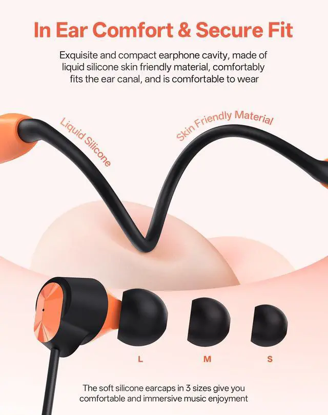Alt view image 4 of 7 - Neckband Bluetooth Headphones, Wireless Sport Earphones with 80-Hour Battery and LED Display, Bluetooth 5.4 Magnetic Earbuds, Comfort Fit for Running, Gym, Travel (Orange)