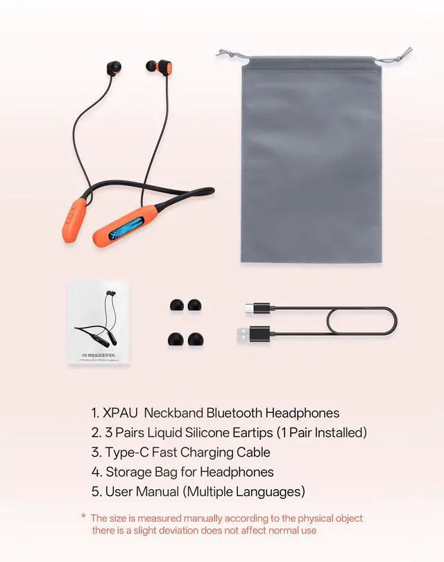 Alt view image 7 of 7 - Neckband Bluetooth Headphones, Wireless Sport Earphones with 80-Hour Battery and LED Display, Bluetooth 5.4 Magnetic Earbuds, Comfort Fit for Running, Gym, Travel (Orange)