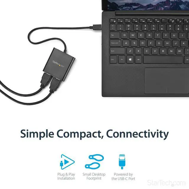 Alt view image 4 of 7 - USB-C to Dual HDMI Adapter, USB Type-C Multi-Monitor MST Hub, Dual 4K 30Hz/1080p 60Hz HDMI Laptop Display Extender / Splitter, Extra-Long Built-In Cable, Windows Only (MSTCDP122HD)