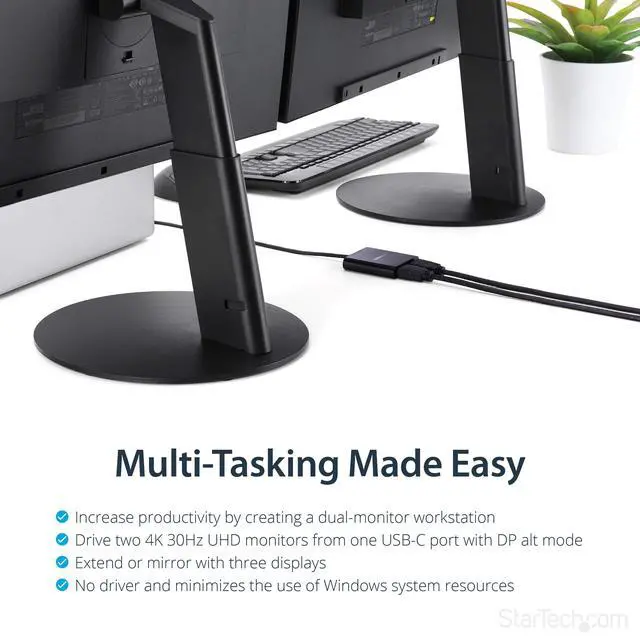 Alt view image 3 of 7 - USB-C to Dual HDMI Adapter, USB Type-C Multi-Monitor MST Hub, Dual 4K 30Hz/1080p 60Hz HDMI Laptop Display Extender / Splitter, Extra-Long Built-In Cable, Windows Only (MSTCDP122HD)