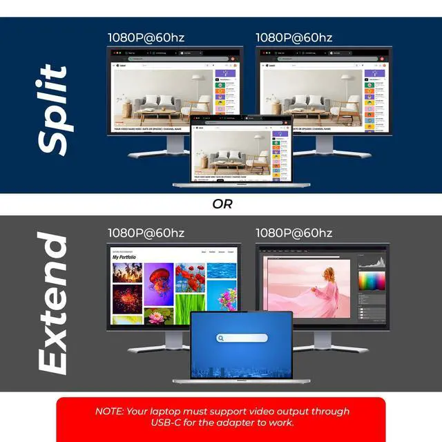 Alt view image 2 of 7 - Laptop Docking Station 4K Dual Monitor - 2X USB 3.0, 1x Type-C, SD Card Reader - USB-C Adapter to HDMI 2.0 Extended Screen, 4K@30Hz Outputs - 100W PD