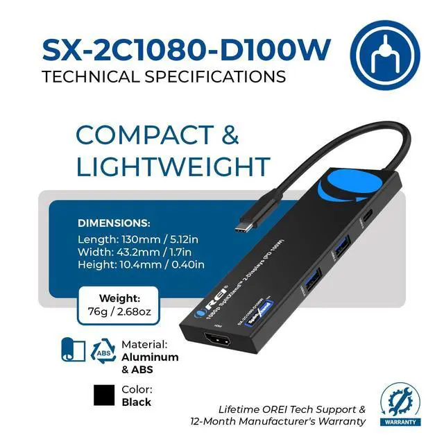 Alt view image 5 of 7 - Laptop Docking Station 4K Dual Monitor - 2X USB 3.0, 1x Type-C, SD Card Reader - USB-C Adapter to HDMI 2.0 Extended Screen, 4K@30Hz Outputs - 100W PD