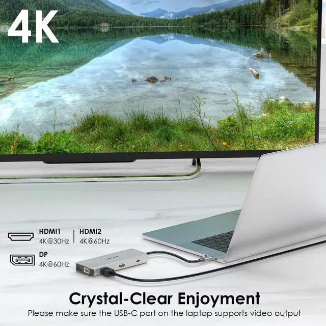 Alt view image 3 of 7 - USB C Laptop Docking Station Triple Dual Monitor for Dell/Lenovo/HP/XPS, USB-C Hub Multiport Adapter Dongle Dock, 2 HDMI, DisplayPort, Ethernet, 85W Power Delivery, SD Card Reader, Audio