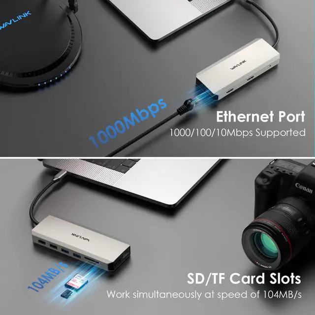 Alt view image 7 of 7 - USB C Laptop Docking Station Triple Dual Monitor for Dell/Lenovo/HP/XPS, USB-C Hub Multiport Adapter Dongle Dock, 2 HDMI, DisplayPort, Ethernet, 85W Power Delivery, SD Card Reader, Audio