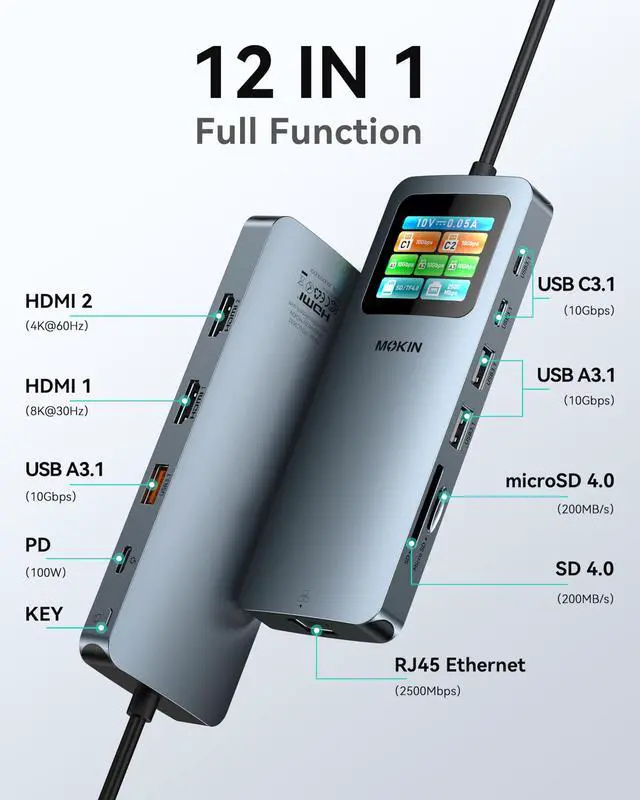Alt view image 2 of 7 - LCD USB C Docking Station Dual Monitor, 12 in 1 Laptop Docking Station Dual HDMI with 8K@30Hz, PD 100W, 2500Mbps, 5 * 10Gbps USBA/C 3.1, SD/microSD Card Reader, USB C Adapter for HP/Dell/Lenovo