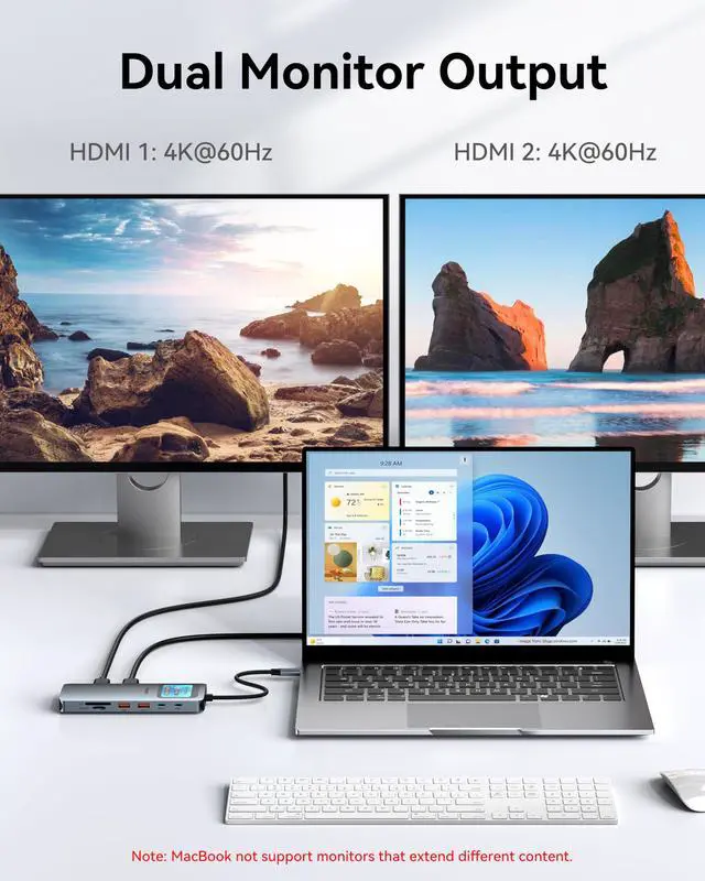 Alt view image 4 of 7 - LCD USB C Docking Station Dual Monitor, 12 in 1 Laptop Docking Station Dual HDMI with 8K@30Hz, PD 100W, 2500Mbps, 5 * 10Gbps USBA/C 3.1, SD/microSD Card Reader, USB C Adapter for HP/Dell/Lenovo