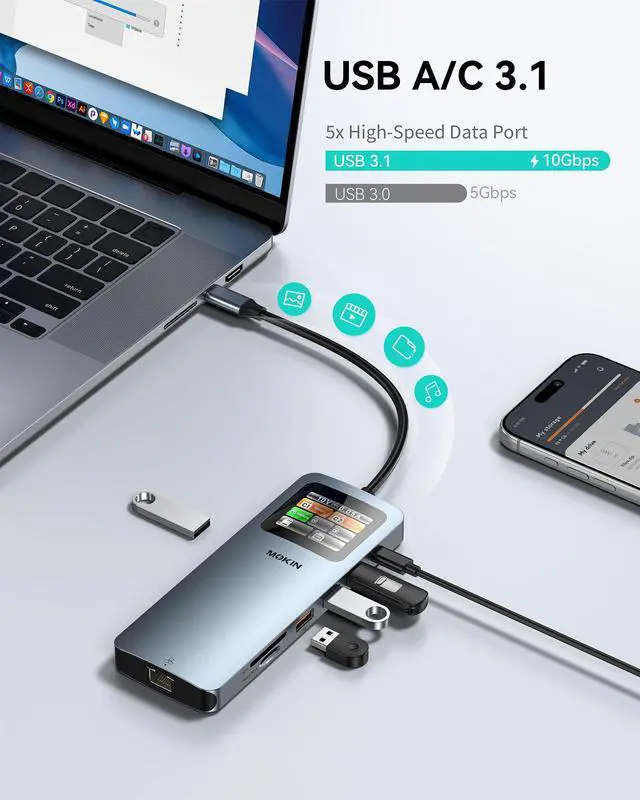 Alt view image 5 of 7 - LCD USB C Docking Station Dual Monitor, 12 in 1 Laptop Docking Station Dual HDMI with 8K@30Hz, PD 100W, 2500Mbps, 5 * 10Gbps USBA/C 3.1, SD/microSD Card Reader, USB C Adapter for HP/Dell/Lenovo