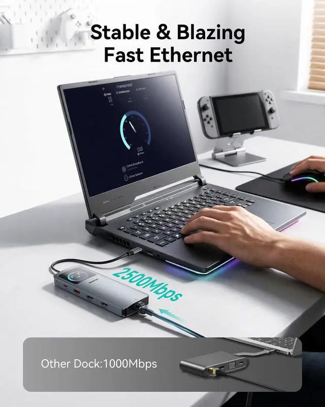 Alt view image 7 of 7 - LCD USB C Docking Station Dual Monitor, 12 in 1 Laptop Docking Station Dual HDMI with 8K@30Hz, PD 100W, 2500Mbps, 5 * 10Gbps USBA/C 3.1, SD/microSD Card Reader, USB C Adapter for HP/Dell/Lenovo