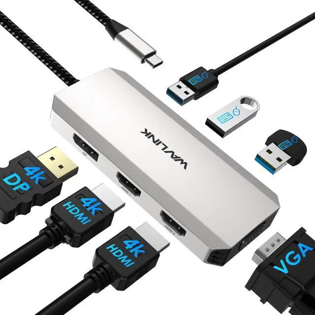 Main image of USB C Docking Station, Docking Station Quad Monitors with Dual HDMI,DP,VGA,3* USB-A2.0 for Wireless Device,Compatible with Lenovo, HP, Dell, Windows System Computer