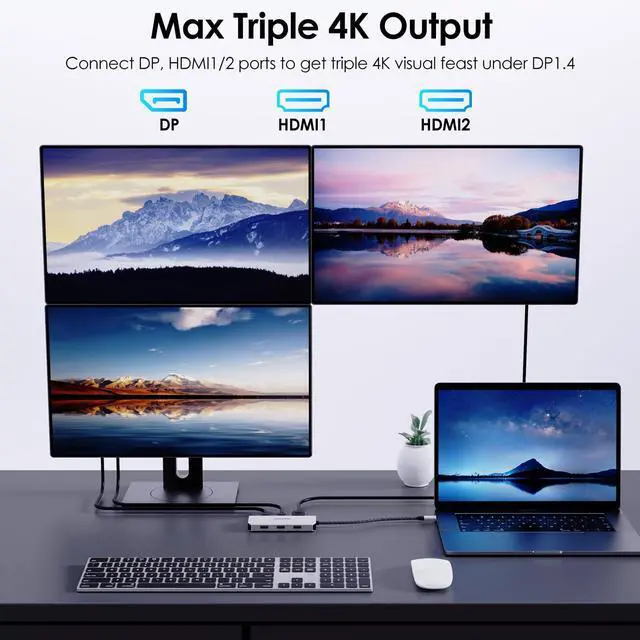 Alt view image 3 of 7 - USB C Docking Station, Docking Station Quad Monitors with Dual HDMI,DP,VGA,3* USB-A2.0 for Wireless Device,Compatible with Lenovo, HP, Dell, Windows System Computer