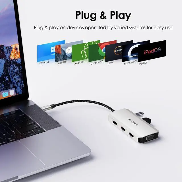 Alt view image 7 of 7 - USB C Docking Station, Docking Station Quad Monitors with Dual HDMI,DP,VGA,3* USB-A2.0 for Wireless Device,Compatible with Lenovo, HP, Dell, Windows System Computer