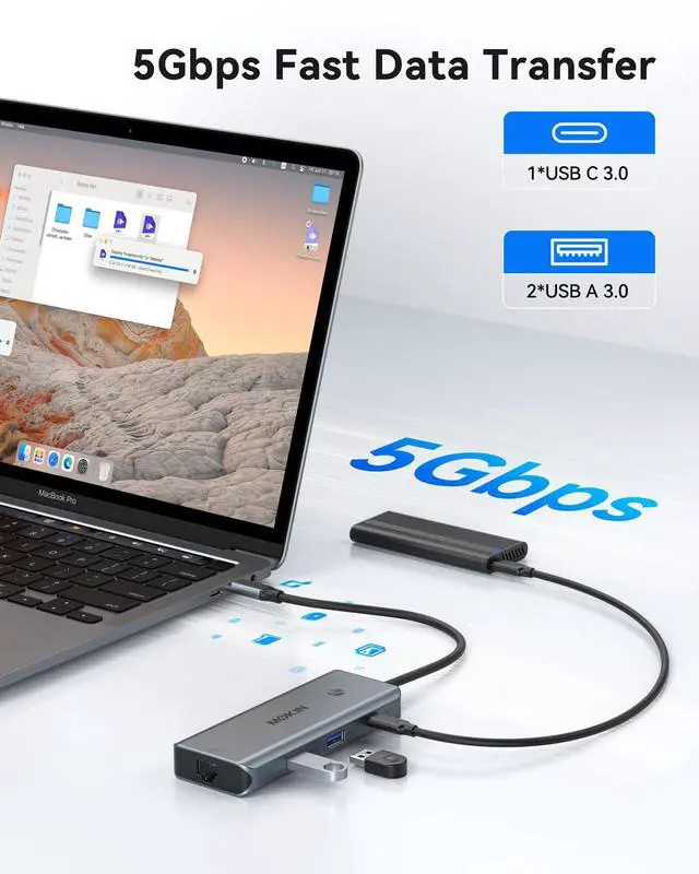 Alt view image 4 of 7 - USB C Hub for MacBook Pro/Air,Mac Dongle with 3 USB Port,USB C to HDMI, USB C to RJ45 Ethernet,8 in 1 USB C to HDMI Adapter,100W PD Charging, USB C to SD/TF Card Reader USB C Hub