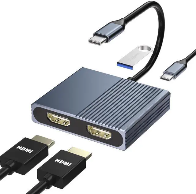 Main image of Laptop Docking Station Dual Monitor, USB C Docking Station for Dell/HP/Lenovo/Mac, Dual HDMI Adapter for 2 Monitors, USB Type-C Hub with USB3.0/PD, USB C to Double HDMI Adapter