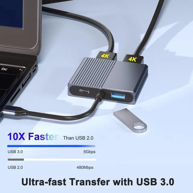 Alt view image 5 of 7 - Laptop Docking Station Dual Monitor, USB C Docking Station for Dell/HP/Lenovo/Mac, Dual HDMI Adapter for 2 Monitors, USB Type-C Hub with USB3.0/PD, USB C to Double HDMI Adapter