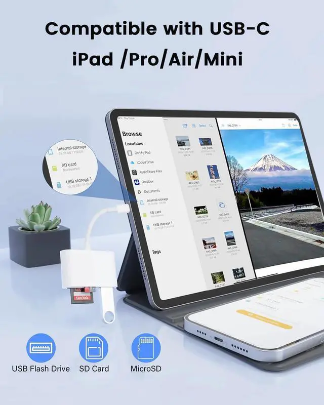 Alt view image 4 of 7 - USB C SD Card Reader Adapter, 3 in 1 USB Type C to USB OTG Memory Card Adapter for TF SD Micro SD Cards Compatible with MacBook Pro Air/iPad Pro/Mini/iPhone 15, Galaxy S23