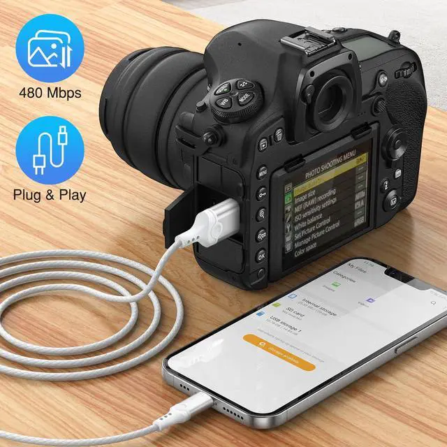 Alt view image 2 of 7 - for Lightning to Micro B USB 3.0 Camera Adapter Cable MFi-Certified for iPhone 14 13 12 XR 7 Plus Import Photos Video USB 3.0 Micro DSLR Camera OTG Cable for Canon/Nikon Cord 3.3ft, Not for Hard Drive