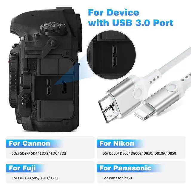 Alt view image 4 of 7 - for Lightning to Micro B USB 3.0 Camera Adapter Cable MFi-Certified for iPhone 14 13 12 XR 7 Plus Import Photos Video USB 3.0 Micro DSLR Camera OTG Cable for Canon/Nikon Cord 3.3ft, Not for Hard Drive