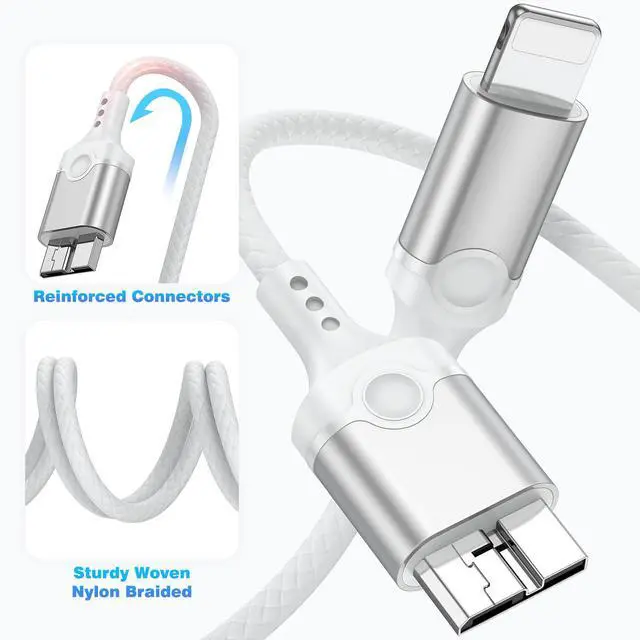 Alt view image 5 of 7 - for Lightning to Micro B USB 3.0 Camera Adapter Cable MFi-Certified for iPhone 14 13 12 XR 7 Plus Import Photos Video USB 3.0 Micro DSLR Camera OTG Cable for Canon/Nikon Cord 3.3ft, Not for Hard Drive