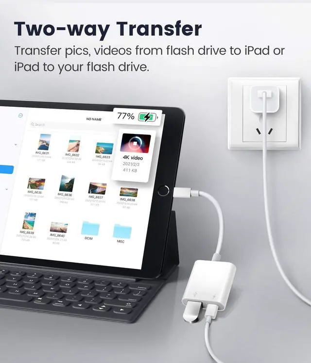 Alt view image 3 of 5 - USB Adapter for iPhone/iPad, Lghtnng to USB Female OTG Adpater,USB3 to iPad Adapter with Charging Port,Supports FlashDrives,MIDI,SD Card Reader and Mouse,Plug&Play