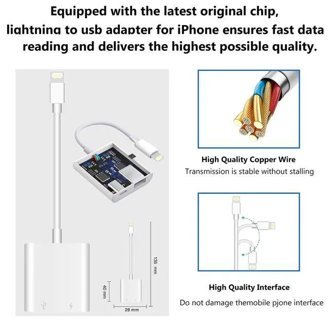 Alt view image 4 of 7 - Lightning to USB Camera Adapter for iPhone with Lightning Charging Port USB 3.0 Female OTG Cable Keyboard Mouse No Support USB C, SSD