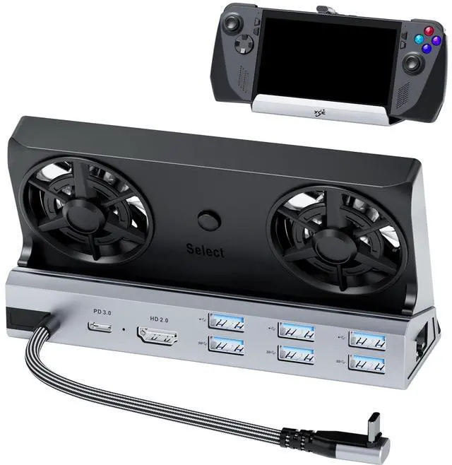 Main image of Dual Cooling Fans 12 in 1 Steam Deck Docking Station with 4K@60Hz 2.0,6 USB Ports,1000Mbps,USB-C 100W PD,40Gbps Adapter for Steam Deck/Rog Ally/Switch/Legion Go