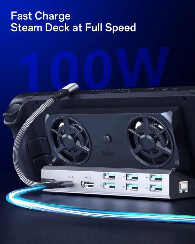 Alt view image 5 of 7 - Dual Cooling Fans 12 in 1 Steam Deck Docking Station with 4K@60Hz 2.0,6 USB Ports,1000Mbps,USB-C 100W PD,40Gbps Adapter for Steam Deck/Rog Ally/Switch/Legion Go