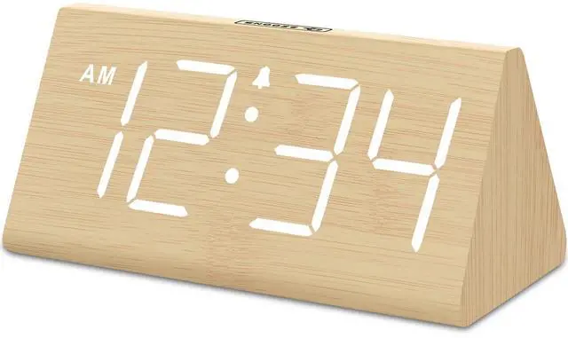 Main image of Wooden Digital Alarm Clocks for Bedrooms - Electric Desk Clock with Large Numbers, USB Port, Loud Alarm for Heavy Sleepers, Adjustable Volume, Dimmer, Snooze, DST, Wood Décor, Adapter Powered