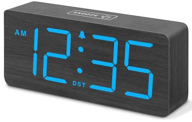 Main image of Wooden Digital Alarm Clock for Bedroom - Desk Clocks for Living Room with Large Numbers, Dimmer, Loud Alarm for Heavy Sleepers with Volume Control, DST, Office Wood Decor (Plug in Clock)