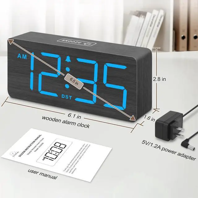 Alt view image 6 of 6 - Wooden Digital Alarm Clock for Bedroom - Desk Clocks for Living Room with Large Numbers, Dimmer, Loud Alarm for Heavy Sleepers with Volume Control, DST, Office Wood Decor (Plug in Clock)