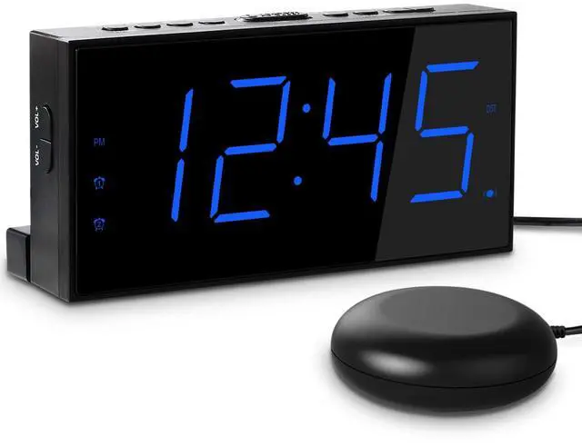 Main image of Extra Loud Dual Alarm Clock with Vibration for Bedroom,Extreme Bed Shaker Alarm Clock for Deep Sleeper Hard of Hearing Deaf,7" Clear LED Display,USB Port,Battery Backup,Easy to Set for Senior,Kids,DST