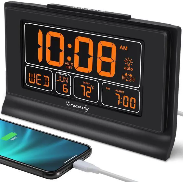 Main image of Digital Alarm Clock with Battery Backup, 5 Inch Large Display, Auto Set Clock, USB Charging Ports, 12/24H