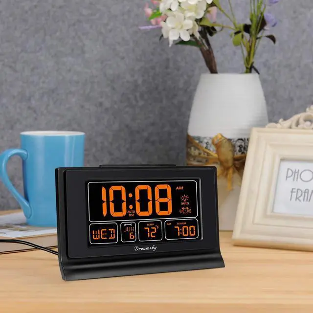 Alt view image 3 of 6 - Digital Alarm Clock with Battery Backup, 5 Inch Large Display, Auto Set Clock, USB Charging Ports, 12/24H